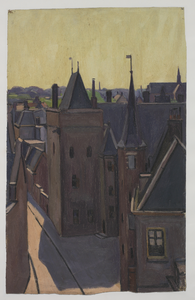29002 Gezicht in Achter de Dom te Utrecht vanaf het koor van de Domkerk, uit het noorden, met de kapittelzaal en een ...